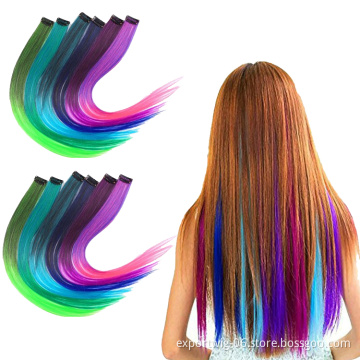 Synthetic Brighton Hair Straight Hot Fashion  One Clip Clips in Highlight Extension Ombre Colorful Color Factory Party Highlight